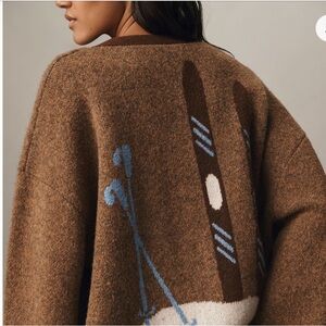 Anthropologie Bel Kazan Beautiful Brown Skiers Icon Cardigan Sweater. Sz OS